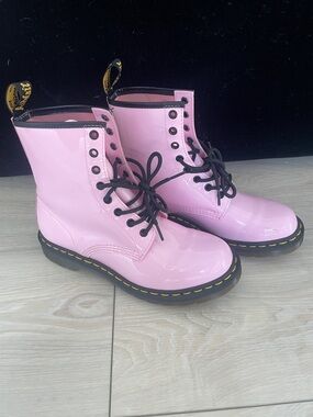 Pink Patent Lace-Up Combat Boots - Women's